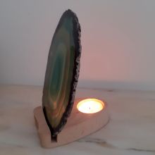Achatscheiben Beleuchtung mit Holz Kerzenhalter, Achat Scheibe Grün mit einem Kerzen Teelichthalter, G230