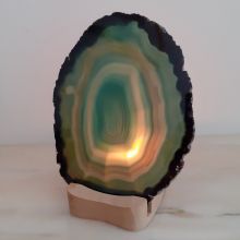 Achatscheiben Beleuchtung mit Holz Kerzenhalter, Achat Scheibe Grün mit einem Kerzen Teelichthalter, G230