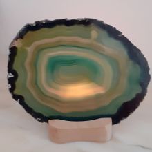Achatscheiben Beleuchtung mit Holz Kerzenhalter, Achat Scheibe Grün mit einem Kerzen Teelichthalter, G230