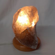 Rauchquarz-Rohstein Lampe, Edelsteinlampe mit Holzsockel, dekorative schöne Naturstein Leuchte, N283