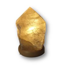 Rauchquarz Edelsteinlampe, Quarz Rohstein mit Holzsockel, individuelle Steinleuchte, N384