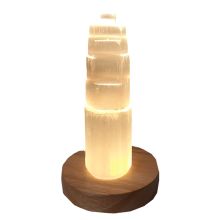 Selenit weiß Steinturm auf LED Leuchtsockel | Selenit Turm Natur belassen beleuchtet | Kristall Edelstein Lampe/Licht