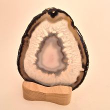 Achatscheibe mit Kerzenhalter, Natur Stein kaufen, Achat Scheiben Beleuchtung mit Teelichthalter aus Holz, N122