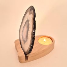 Achatscheibe mit Kerzenhalter, Natur Stein kaufen, Achat Scheiben Beleuchtung mit Teelichthalter aus Holz, N122