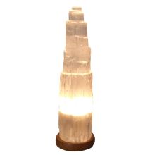Selenit Turmlampe groß, weißer Selenit Natur belassen beleuchtet, Kristall Edelstein Lampe/Licht, ca.4-5 kg