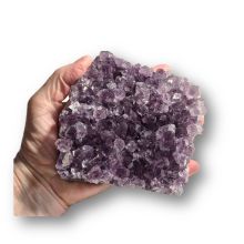 Amethyst Kristall flaches Naturstein Drusenstück, dunkel violette Spitzen, echtes Edelstein Mineral N710