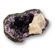 Amethyst Drusenstück mit Calcit, echtes natürliches Edelstein Mineral, Glücksbringer, Dekostein N300