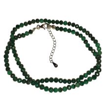Malachit Halskette mit facettierten Steinen, Edelstein Halsschmuck grüne Steine, Silber Verschluss mit Verlängerung