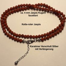 Halskette roter Jaspis, Edelstein Halsschmuck rote Steine, Silber Verschluss mit Verlängerung