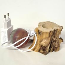 Regenbogen-Fluorit Steinkugel, Kugel beleuchtet auf LED Holzstamm-Sockel, Echte Fluorit Kugel edel poliert, N230