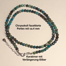 Halskette Chrysokoll, Edelstein Halsschmuck grün gemaserte Steine, Silber Verschluss mit Verlängerung