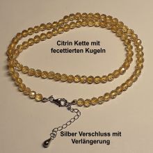 Halskette Citrin, Edelstein Halsschmuck-grün, Silber Verschluss mit Verlängerung