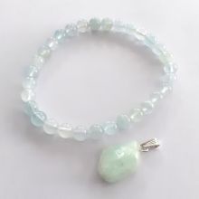 Aquamarin Armband und Anhänger im Set, Schmuckset Perlen Armband mit Trommelstein Anhänger mit Öse