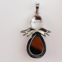 Schmuck Anhänger, Edelstein Engel Tigerauge mit Metall Silber farbend