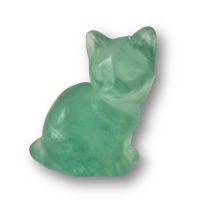 Katze, sitzendes Edelsteintier aus grünem Fluorit, Tierfigur Katze Geschenk, Dekoration, ca. 55 mm