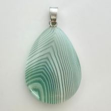 Kettenanhänger Achat grüne Bänderung, in Tropfenform, mit Schlaufen-Öse, Steinschmuck Anhänger AB-07