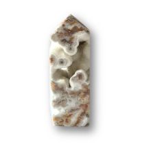 Crazy Lace Steinspitze ca. 10 cm, Achat Obelisk, Crazy Lace Achat Edelstein mit offener Kristall Druse N134