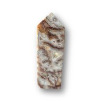 Crazy Lace Steinspitze ca. 10 cm, Achat Obelisk, Crazy Lace Achat Edelstein mit offener Kristall Druse N134