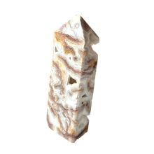 Crazy Lace Steinspitze ca. 10 cm, Achat Obelisk, Crazy Lace Achat Edelstein mit offener Kristall Druse N134