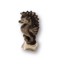 Seepferdchen Edelstein Tier, Silber Obsidian Figur Seepferd, stehend ca. 7 cm