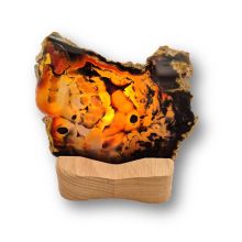 Achat Scheibe mit Holz-Teelichthalter, Halterung/Ständer zum aufstellen und beleuchten mit einer Teelicht Kerze, N88
