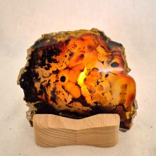 Achat Scheibe mit Holz-Teelichthalter, Halterung/Ständer zum aufstellen und beleuchten mit einer Teelicht Kerze, N88