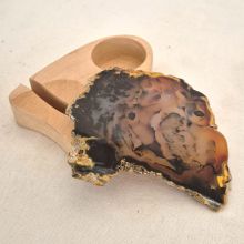 Achat Scheibe mit Holz-Teelichthalter, Halterung/Ständer zum aufstellen und beleuchten mit einer Teelicht Kerze, N88