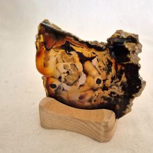 Achat Scheibe mit Holz-Teelichthalter, Halterung/Ständer zum aufstellen und beleuchten mit einer Teelicht Kerze, N88