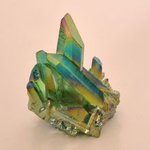 Grün-Bunte, bedampfte Bergkristall-Gruppe, echter Eyecatcher mit Edelmetall-Glanz, N97