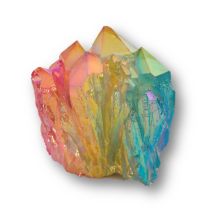 Bunt bedampfte Bergkristall-Gruppe, echter Eyecatcher mit Edelmetall-Glanz, N295