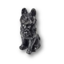 Wolf Edelsteintier, Handarbeit aus Larvikit Stein, Dekoration, Sammler, sitzende Wolfsfigur, N8