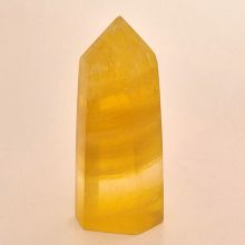 Fluorit Turm-Obelisk, Edelstein Standspitze, Therapiestein gelber Fluorit, kleine Heilsteinspitze, N64