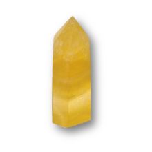 Fluorit Turm-Obelisk, Edelstein Standspitze, Therapiestein gelber Fluorit, kleine Heilsteinspitze, N64