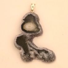 Amethyst Rosette-Stalaktit Anhänger, Kettenanhänger Scheibe groß, Unikat mit Silber Öse, N11