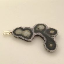 Amethyst Rosette-Stalaktit Anhänger, Kettenanhänger Scheibe groß, Unikat mit Silber Öse, N11
