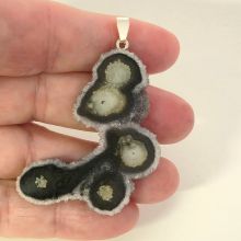 Amethyst Rosette-Stalaktit Anhänger, Kettenanhänger Scheibe groß, Unikat mit Silber Öse, N11