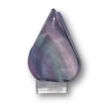 Regenbogen-Fluorit Flamme auf Plexiglas Sockel, Deko Edelstein geschnitzt, Spirituelle Deko, Geschenkidee, N7