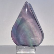 Regenbogen-Fluorit Flamme auf Plexiglas Sockel, Deko Edelstein geschnitzt, Spirituelle Deko, Geschenkidee, N7