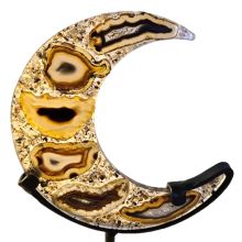 Handgefertigter Mond aus echten Achatscheiben, auf schwarzem Metallständer – ca. 21 cm hoch