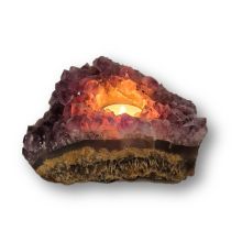Amethyst Naturstein Teelichthalter mit wunderschöner, dunkel violetter Kristallstruktur, Kerzenhalter N107