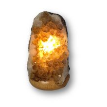 NEU! Citrin Stein Leuchte – handverlesen & edel, Edelstein-Lampe mit Holzsockel, E14 Fassung, N175