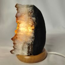 NEU! Citrin Stein Leuchte – handverlesen & edel, Edelstein-Lampe mit Holzsockel, E14 Fassung, N175