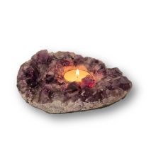 Amethyst Naturstein Teelichthalter mit wunderschöner, urig violette Kristallstruktur-teilpoliert, Kerzenhalter N937