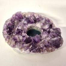 Amethyst Naturstein Teelichthalter mit wunderschöner, urig violette Kristallstruktur-teilpoliert, Kerzenhalter N937