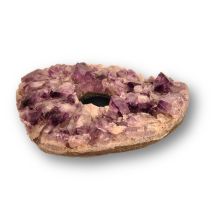 Amethyst Naturstein Teelichthalter mit wunderschöner, urig violette Kristallstruktur-teilpoliert, Kerzenhalter N937