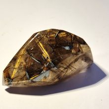 Rutilquarz mit goldenen & Hämatit-Nadeln, polierte Freeform aus Brasilien, Sammlerstück, hochwertige Qualität, N41