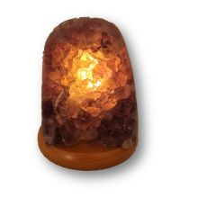 Amethystlampe, kleine Edelstein-Lampe, violette Kristall Stein Leuchte poliert mit Holz Sockel, N186