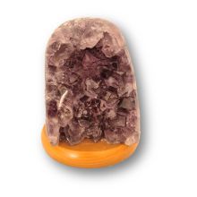 Amethystlampe, kleine Edelstein-Lampe, violette Kristall Stein Leuchte poliert mit Holz Sockel, N186