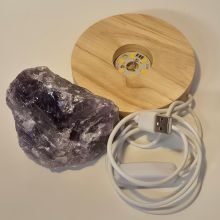 Amethyst Faustbrocken, beleuchtet auf LED Kaltlicht Sockel, Echter Rohstein Natur belassen ca. 300-400g