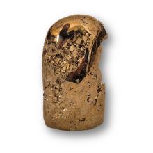 Pyrit Druse, poliertes Standobjekt mit Kristallhöhlen, Glücksbringer, Geschenk, Feng Shui Deko